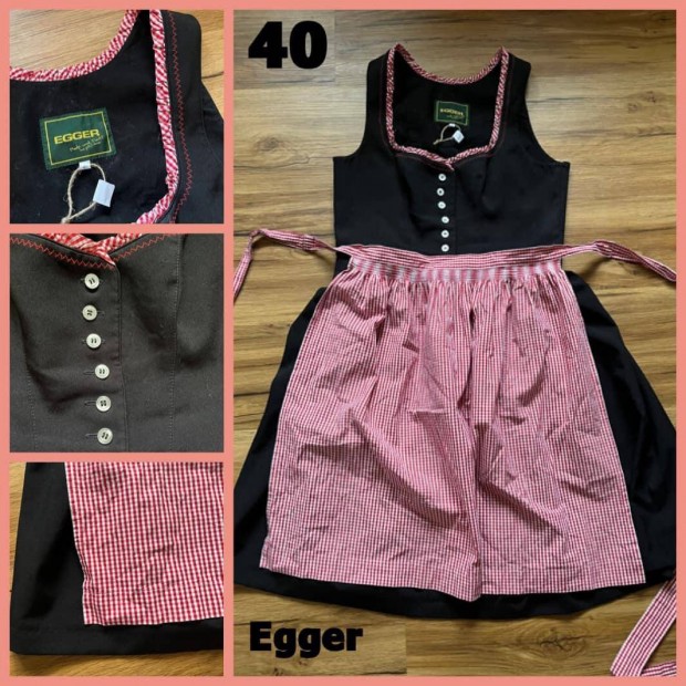 40-es fekete-piros kocks Dirndl ruha /Egger/