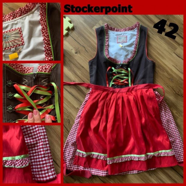 42-es Dirndl ruha barna-piros kocks /Stockerpoint/