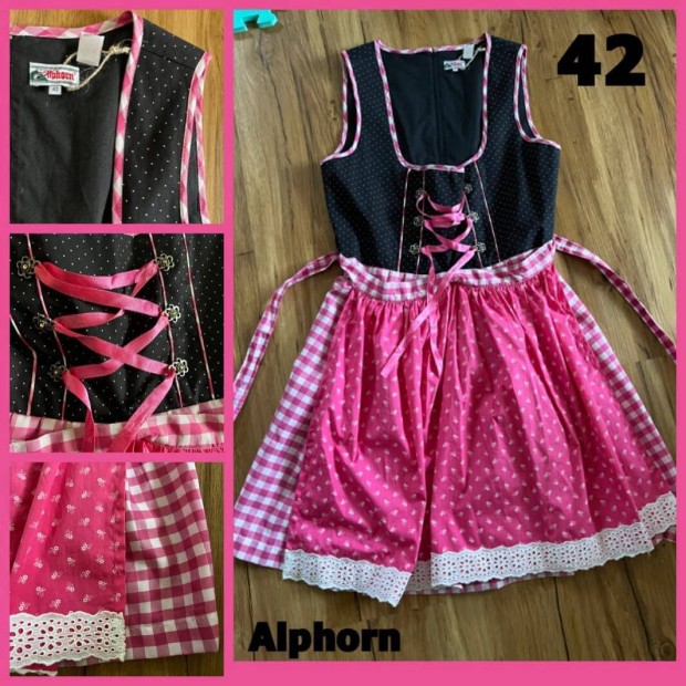 42-es fekete-pink kocks Dirndl ruha /Alphorn/