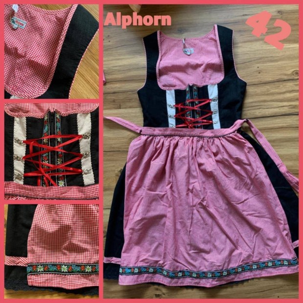 42-es fekete-piros Dirndl ruha /Alphorn/