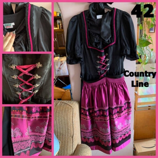 42-es fekete-viola Dirndl ruha blzzal /Country Line/