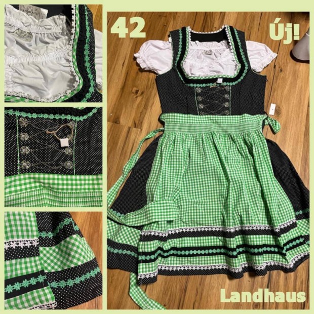 42-es fekete-zld kocks j Dirndl ruha blzzal /Landhaus/