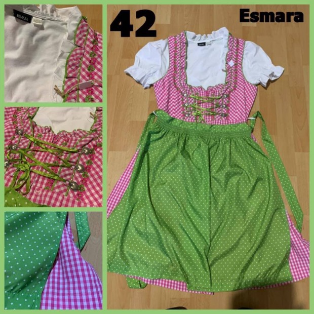 42-es rzsaszn kocks-zld Dirndl ruha blzzal