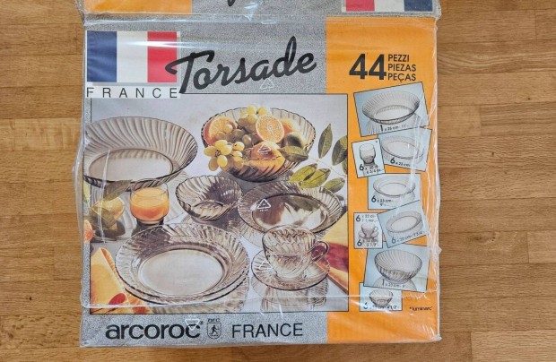 44 darabos arcoroc Torsade füstszínű üveg étkészlet - nem használt