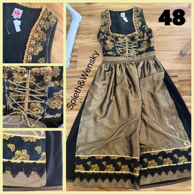 48-as fekete-arany szn hossz Dirndl ruha /Spieth&Wensky/