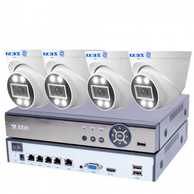 4 Kamerás 4 MP rendszer beltéri Dome IP, POE, AI, Mikrofonos, színese