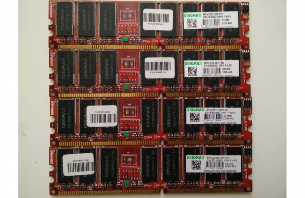 4 db 512 MB Kingmax DDR400 tesztelt memória egyben, 1000 Ft/db