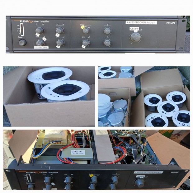 4-db JBL C24 CT-Micro 100 V hangfal és Philips Plena mixer erősitő
