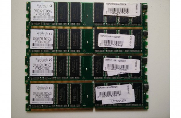 4 db Veritech 1 GB DDR400 PC-3200 tesztelt memria egyben, 2000 Ft/db