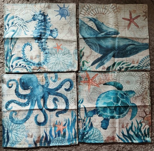4 db-os szett, díszpárna huzat tengeres, cizpzáros, 45x45 cm, T5