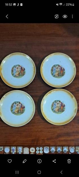 4 db zsolnay jelenetes porcelán tányér
