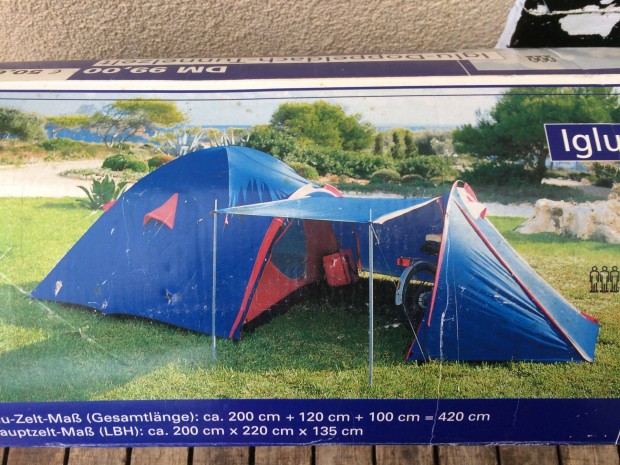 4 személyes Nagy Iglu Kemping Sátor Nagy Előtérrel Újszerű!