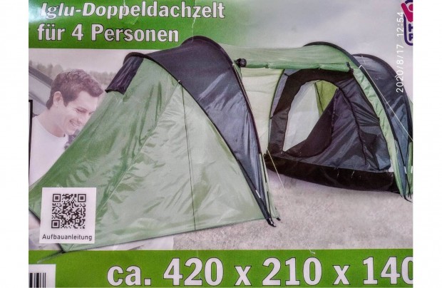 4 személyes, családi Kétrétegű sátor, 420x210x140cm, 2 hálófülkés, nap