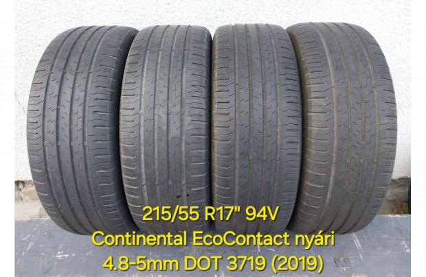 4db 215/55 R17" 94V Continental használt nyári gumi /DOT2019 ~5mm/