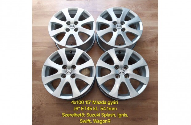 4x100 15" Mazda gyári alufelni garnitúra /Suzuki Splash, Swift, Ignis/