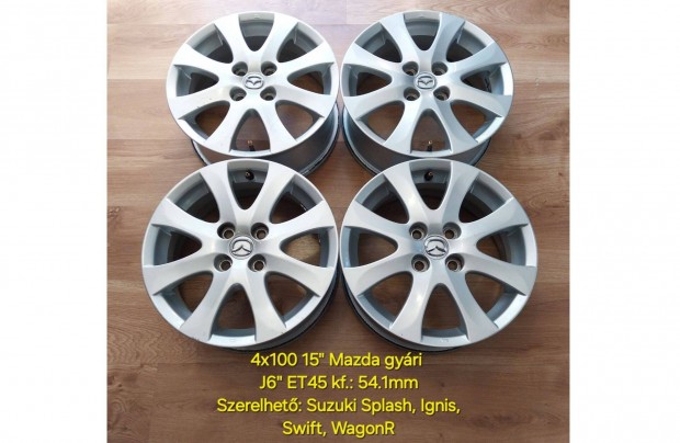 4x100 15" Mazda gyári alufelni garnitúra /Suzuki, Toyota/