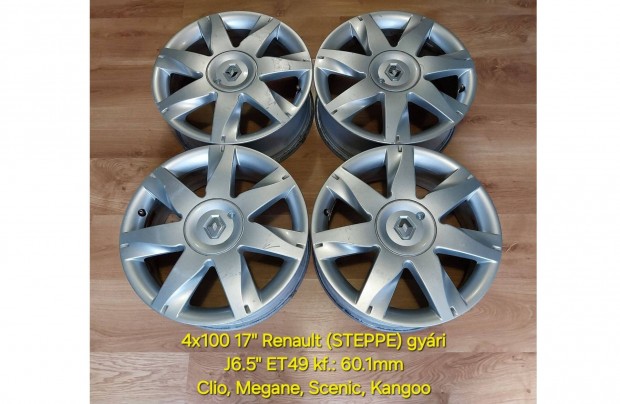 4x100 17" Renault gyári /Steppe/ alufelni garnitúra - Megane, Scenic