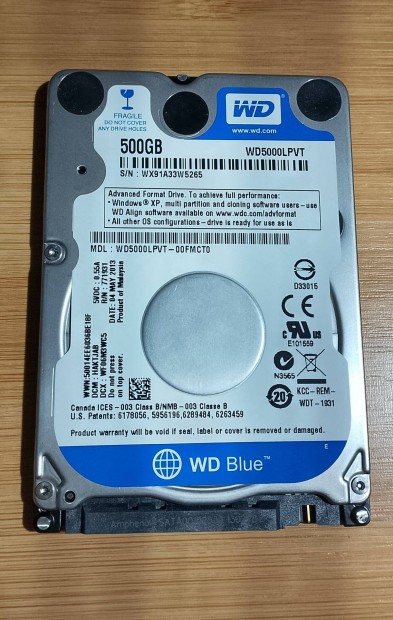 500GB-os WD Blue merevlemez, HDD