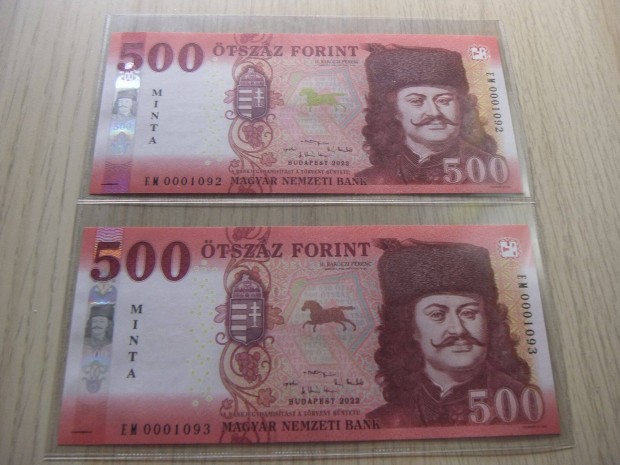 500 Forint Minta Bankjegy 2 db prban Sorszmkvet 2022