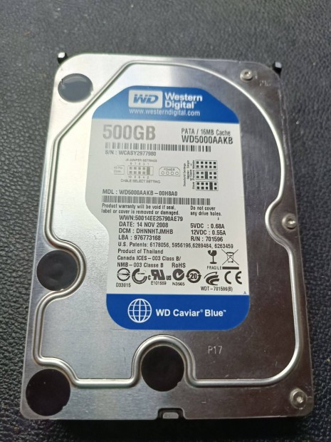 500 GB 3,5" kls HDD, merevlemez, winchester elad