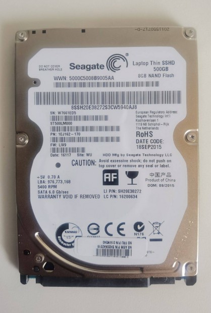 500 GB HDD Sshd Winchester Merevlemez 2,5" notebook laptop méretben