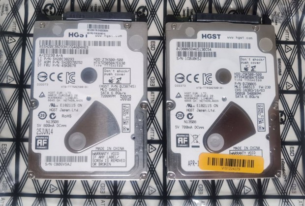 500 GB HDD Winchester Merevlemez 2,5" laptop mretben, kt darab