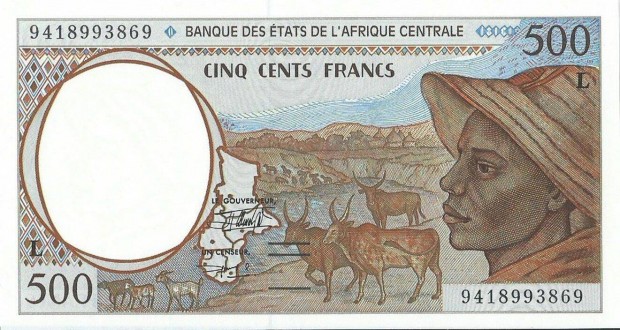 500 frank Kzp Afrikai llamok "L" (Gabon) 1994 UNC bankjegy