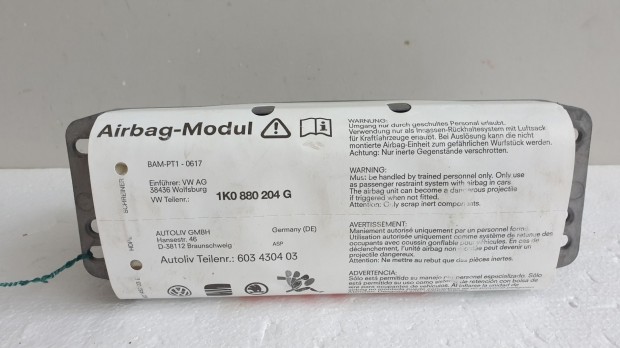 509369 VW Golf 5, 2005, Utaslégzsák, Légzsák, 1 Csati, 1K0880204G.