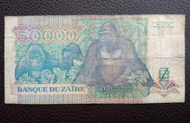 50 000 zaires Zaire 1993 gorillk, Mobutu hasznlt