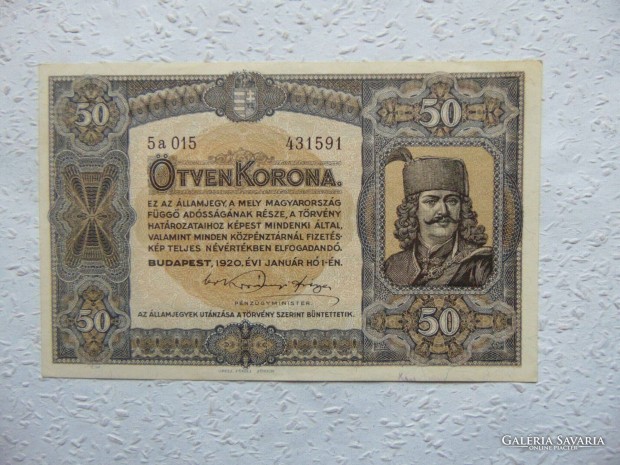 50 korona 1920 Sttbarna SOR s Sorozatszm ! RR Kp szerint