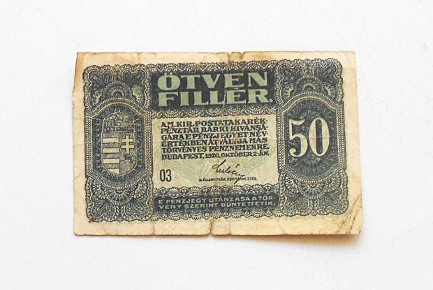 50 tven fillr 1920 paprpnz bankjegy