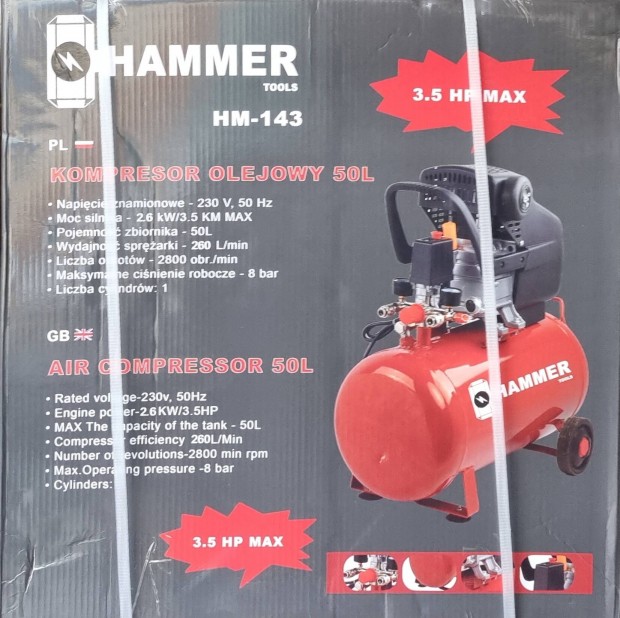 50l olajos 1 hengeres lgkompresszor 2600w j