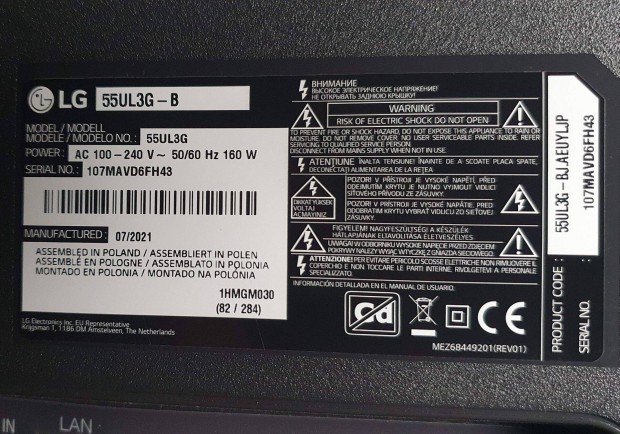 55UL3G-B LED Tv kijelző monitor hibás törött alkatrésznek