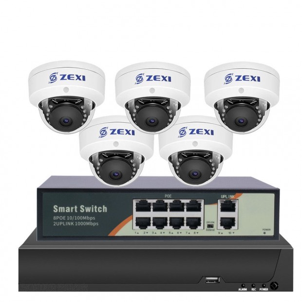 5 KAMERS 5MP IP, PoE SWITCH, H.265, ONVIF DOME  KAMERA RENDSZER