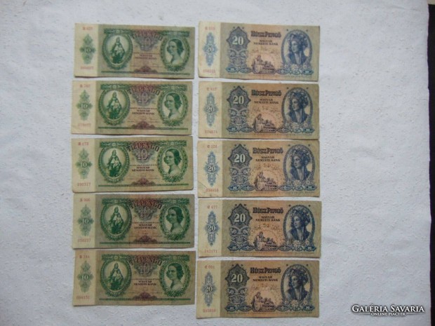 5 darab 10 pengő 1936 - 5 darab 20 pengő 1941 LOT !