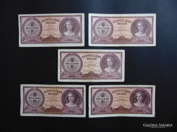 5 darab egymillird peng bankjegy 1946 LOT !