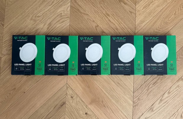 5 db V-TAC süllyeszthető kerek fémházas LED panel 12W meleg fehér