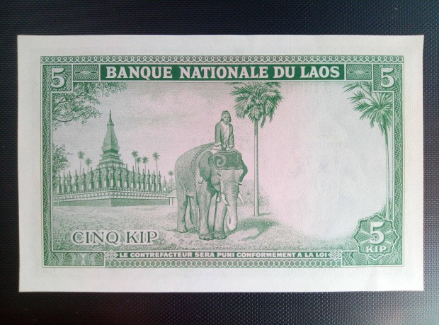 5 kip Laosz 1962 elefnt bankfriss