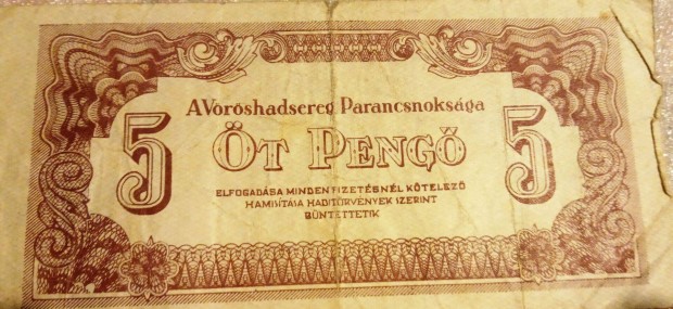 5 peng 1944 Vrshadsereg 5 peng forgalmi pnz bankjegy