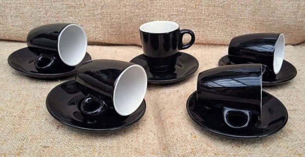 5 szem. örök elegáns fekete-fehér, Vabene porcelán kávés készlet