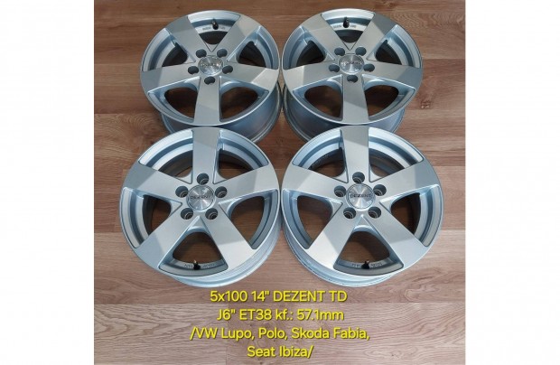 5x100 14" Dezent TD - VW Polo, Skoda Fabia alufelni garnitúra -újszerű