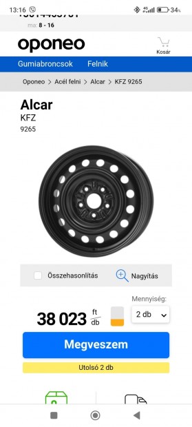 5x114.3 16 Toyota lemezfelni elado