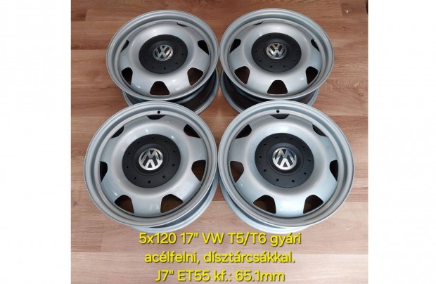 5x120 17" VW T5-T6 gyári lemezfelni garnitúra, dísztárcsákkal