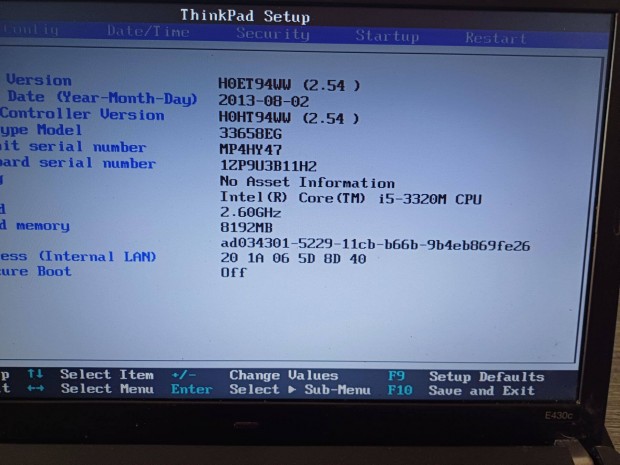 601.Lenovo E430C laptop trtt zsanr biosig tesztel,tkijelz ok