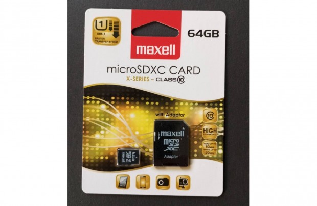 64GB 64 GB Microsd Micro sd krtya Maxell mrka class10 Uhs 1 gyors