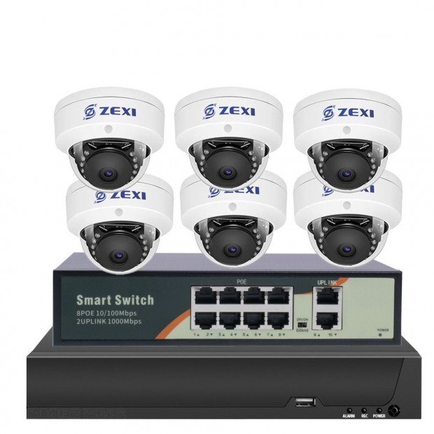 6 KAMERS 5MP IP, PoE SWITCH, H.265, ONVIF DOME KAMERA RENDSZER