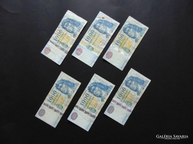 6 darab 1000 forint bankjegy LOT