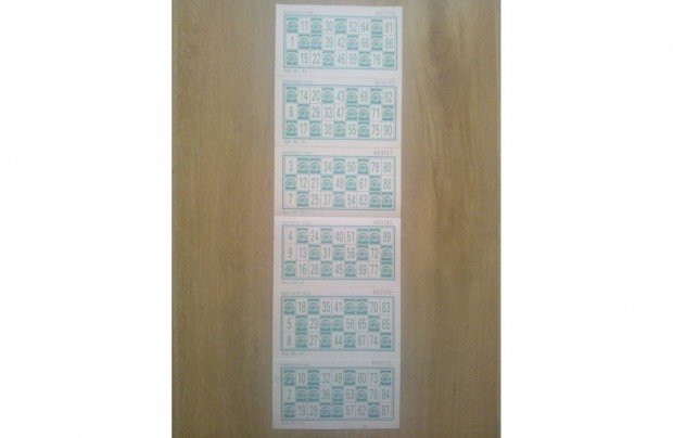 6 db Bingo játéktermi sorsjegy egyben, sorszámkövető 90-es évek ritka