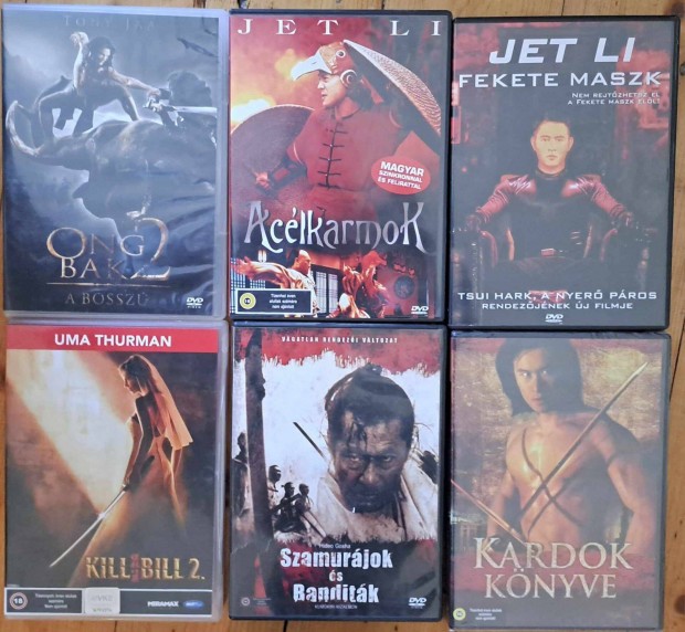 6 db DVD: Fekete maszk, Ong Bak 2, Kill Bill 2, Aclkarmok