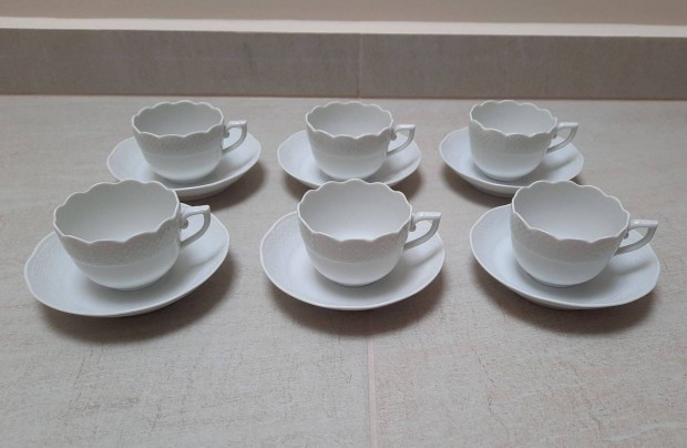 6 db Fehér Herendi porcelán kávés csésze + alj eladó!